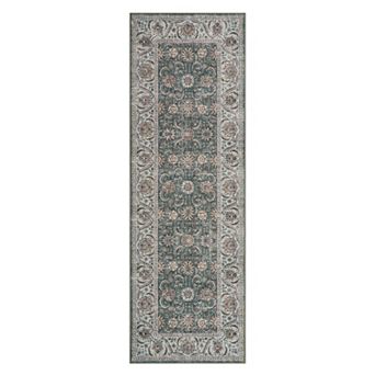 Retro Floral Persian Rug - Non-Slip Washable Low Pile Stain Resistant Accent Mat for Living Room