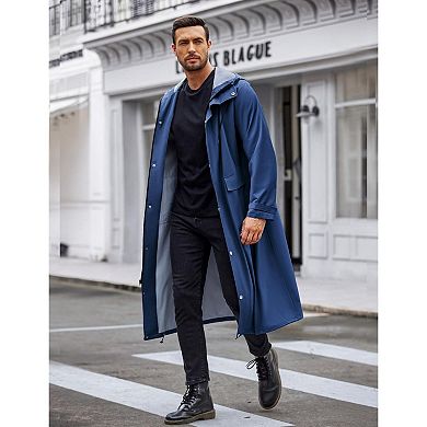 COOFANDY Men's Long Rain Jacket with Hood Waterproof Lightweight Active Trench Raincoat