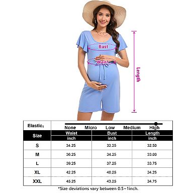 Women Maternity Ruffle Sleeve Round Neck Drawstring Romper
