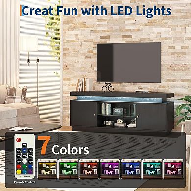 63'' TV Stand, Entertainment Center with Storage and Adjustable Shelf, TV Console with Power Outlet