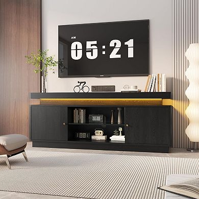 63'' TV Stand, Entertainment Center with Storage and Adjustable Shelf, TV Console with Power Outlet