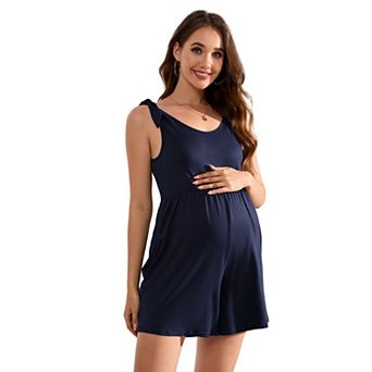 Women Maternity Tie Knot Casual Sleeveless Solid Romper