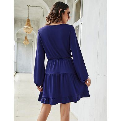 Women Lantern Long Sleeve Casual Loose Flowy Swing Dress