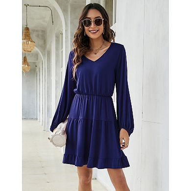 Women Lantern Long Sleeve Casual Loose Flowy Swing Dress