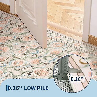 Area Rug,Floral Modern Washable Rugs,Non-Slip Low-Pile Soft Floor Carpet