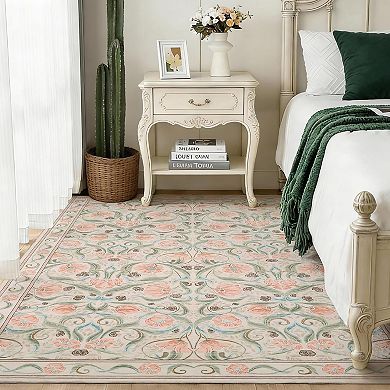 Area Rug,Floral Modern Washable Rugs,Non-Slip Low-Pile Soft Floor Carpet