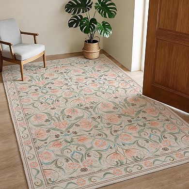 Area Rug,Floral Modern Washable Rugs,Non-Slip Low-Pile Soft Floor Carpet