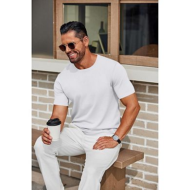 COOFANDY Knit Shirt for Men Casual Crewneck Solid Color Pullover Tees Basic Short Sleeve Tops