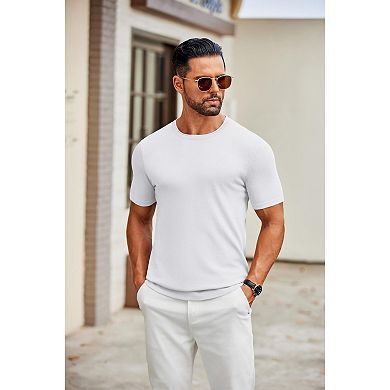 COOFANDY Knit Shirt for Men Casual Crewneck Solid Color Pullover Tees Basic Short Sleeve Tops