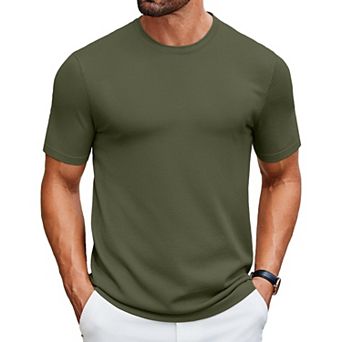 COOFANDY Knit Shirt for Men Casual Crewneck Solid Color Pullover Tees Basic Short Sleeve Tops
