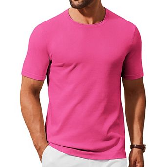 COOFANDY Knit Shirt for Men Casual Crewneck Solid Color Pullover Tees Basic Short Sleeve Tops