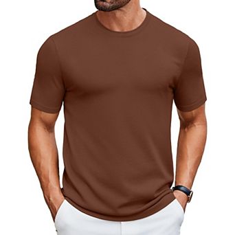 COOFANDY Knit Shirt for Men Casual Crewneck Solid Color Pullover Tees Basic Short Sleeve Tops