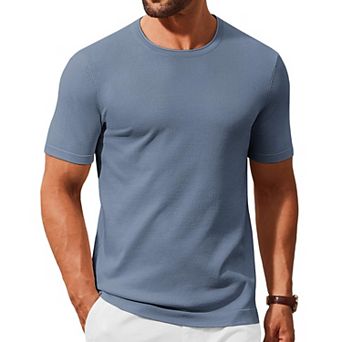 COOFANDY Knit Shirt for Men Casual Crewneck Solid Color Pullover Tees Basic Short Sleeve Tops