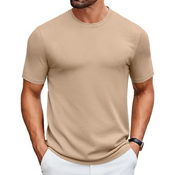 COOFANDY Knit Shirt for Men Casual Crewneck Solid Color Pullover Tees Basic Short Sleeve Tops