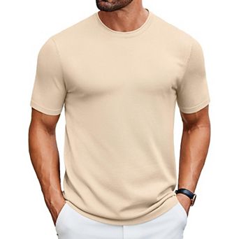 COOFANDY Knit Shirt for Men Casual Crewneck Solid Color Pullover Tees Basic Short Sleeve Tops