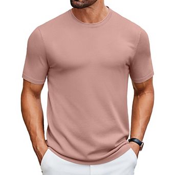 COOFANDY Knit Shirt for Men Casual Crewneck Solid Color Pullover Tees Basic Short Sleeve Tops