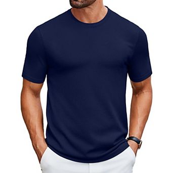COOFANDY Knit Shirt for Men Casual Crewneck Solid Color Pullover Tees Basic Short Sleeve Tops