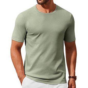 COOFANDY Knit Shirt for Men Casual Crewneck Solid Color Pullover Tees Basic Short Sleeve Tops
