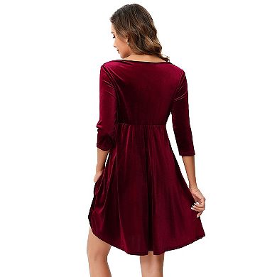 Women Maternity Velevt Wrap Half Sleeve Formal Dress