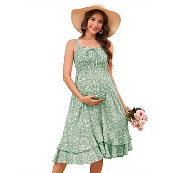 Women Maternity Floral Sleeveless Tie Front Dress