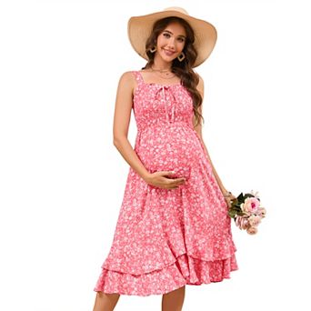 Women Maternity Floral Sleeveless Tie Front Dress