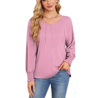 Womens Dressy Business Casual Tops Pleated Long Sleeve Shirts Office Work Blouses