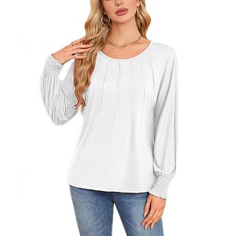 Womens Dressy Business Casual Tops Pleated Long Sleeve Shirts Office Work Blouses