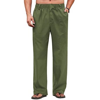 COOFANDY Men's Casual Linen Cotton Pants Elastic Waist Beach Trousers Lightweight Vacation Pants
