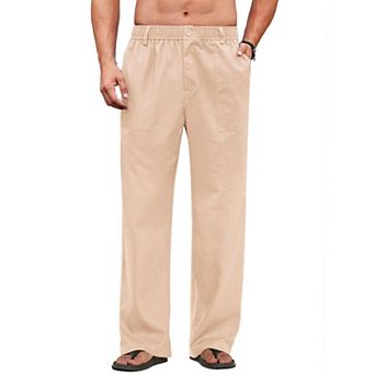 COOFANDY Men's Casual Linen Cotton Pants Elastic Waist Beach Trousers Lightweight Vacation Pants