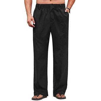 COOFANDY Men's Casual Linen Cotton Pants Elastic Waist Beach Trousers Lightweight Vacation Pants
