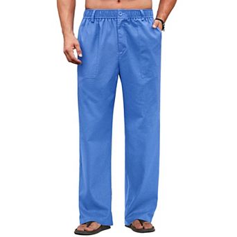 COOFANDY Men's Casual Linen Cotton Pants Elastic Waist Beach Trousers Lightweight Vacation Pants