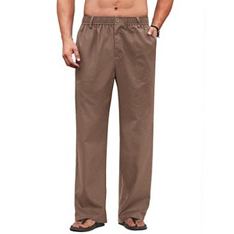COOFANDY Men's Casual Linen Cotton Pants Elastic Waist Beach Trousers Lightweight Vacation Pants
