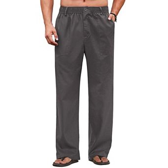 COOFANDY Men's Casual Linen Cotton Pants Elastic Waist Beach Trousers Lightweight Vacation Pants