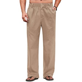 COOFANDY Men's Casual Linen Cotton Pants Elastic Waist Beach Trousers Lightweight Vacation Pants