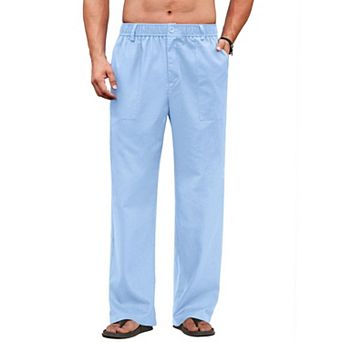 COOFANDY Men's Casual Linen Cotton Pants Elastic Waist Beach Trousers Lightweight Vacation Pants