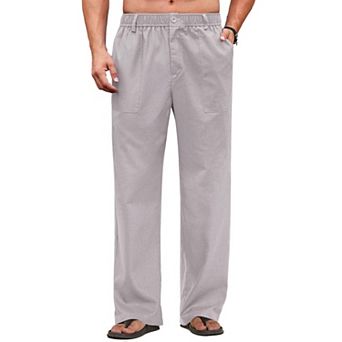 COOFANDY Men's Casual Linen Cotton Pants Elastic Waist Beach Trousers Lightweight Vacation Pants