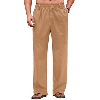 COOFANDY Men's Casual Linen Cotton Pants Elastic Waist Beach Trousers Lightweight Vacation Pants