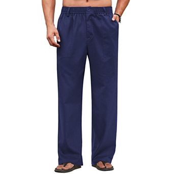 COOFANDY Men's Casual Linen Cotton Pants Elastic Waist Beach Trousers Lightweight Vacation Pants