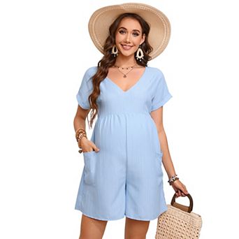 Women Maternity Casual Solid Romper with Side Pocket