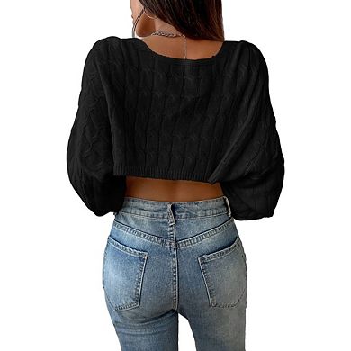Womens Long Sleeve Open Front Crop Drop Shoulder Shrugs Knit Bolero Sweater Cardigan