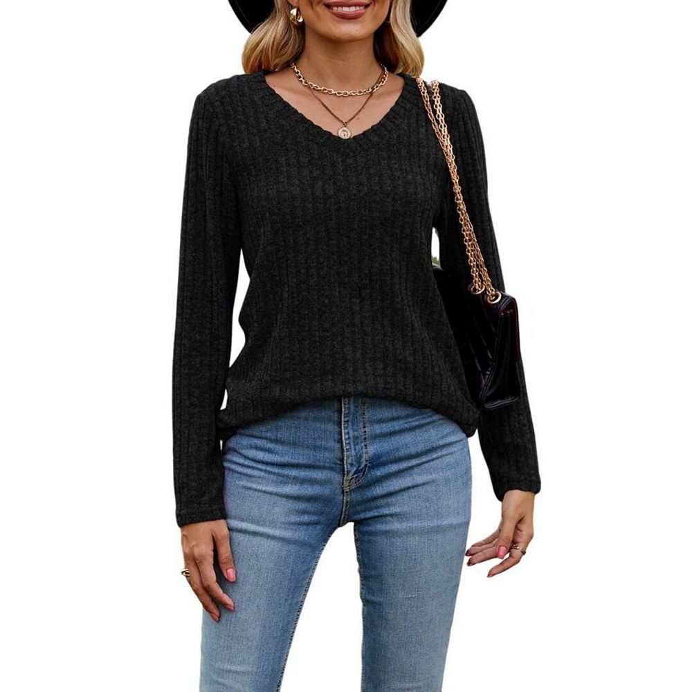 Women's V Neck Long Sleeve Shirt Fashion Lightweight Tops Casual Loose ...