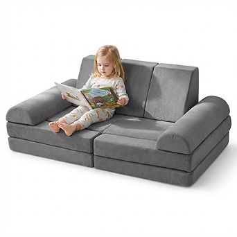 10 pc Modular Kids Couch, Convertible Foam Activity Couch Play Furniture Set for Creative Play