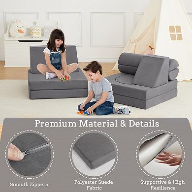 10-Piece Modular Kids Couch, Convertible Foam Activity Couch Play Furniture Set for Creative Play