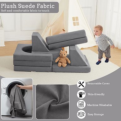 10-Piece Modular Kids Couch, Convertible Foam Activity Couch Play Furniture Set for Creative Play