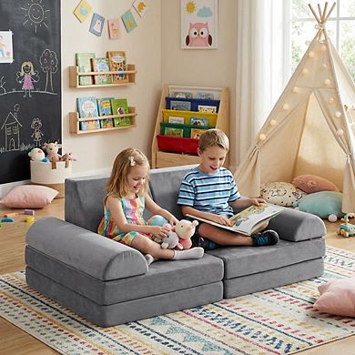 10-Piece Modular Kids Couch, Convertible Foam Activity Couch Play Furniture Set for Creative Play