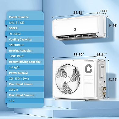 12000 BTU Mini Split AC/Heating System,19 SEER2 208-230V Enabled Energy Efficient Mini Split Unit
