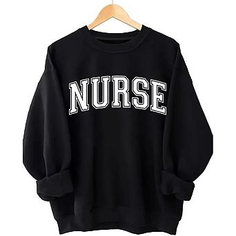 Plus Size Sweatshirts Nurse Letter Print Shirt with Crew Neck Long Sleeve Pullover