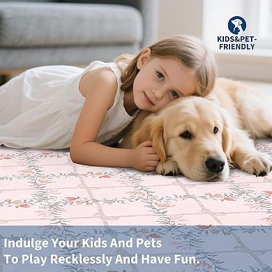 Modern Floral Area Rug Low Pile Stain Resistant Thin Soft Throw Carpet