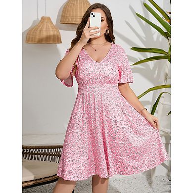 Women Plus Size Short Sleeve Printed Casual Dress