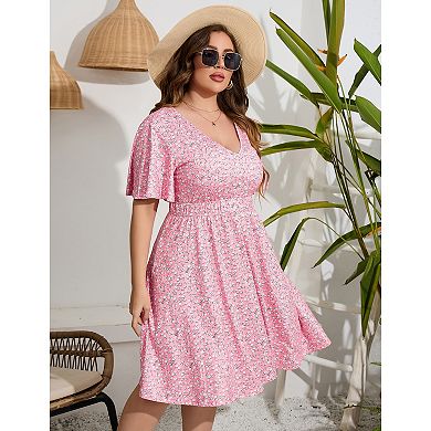 Women Plus Size Short Sleeve Printed Casual Dress
